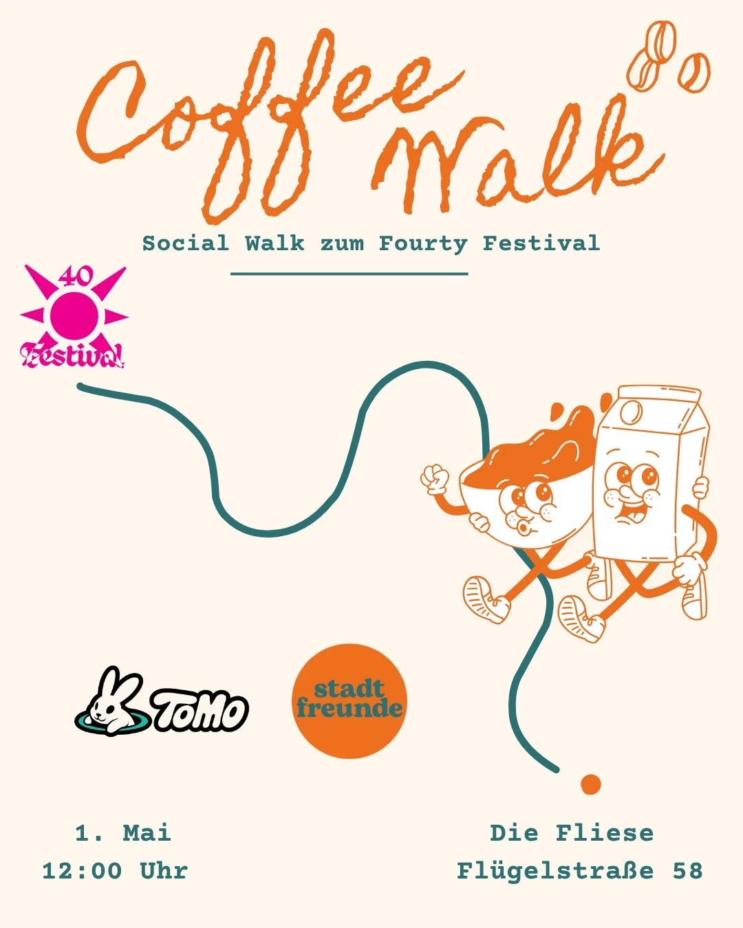 Feiertag mit Stadtfreunde x Tomo 🧡

Wir starten mit einem Coffee Walk von @cafebar_diefliese 
und gehen gemeinsam zum @40strassenfest ☕️

Ganz entspannt, neue Leute kennenlernen und zusammen den Tag genie&szlig;en.
Du kannst wie immer auch alleine k
