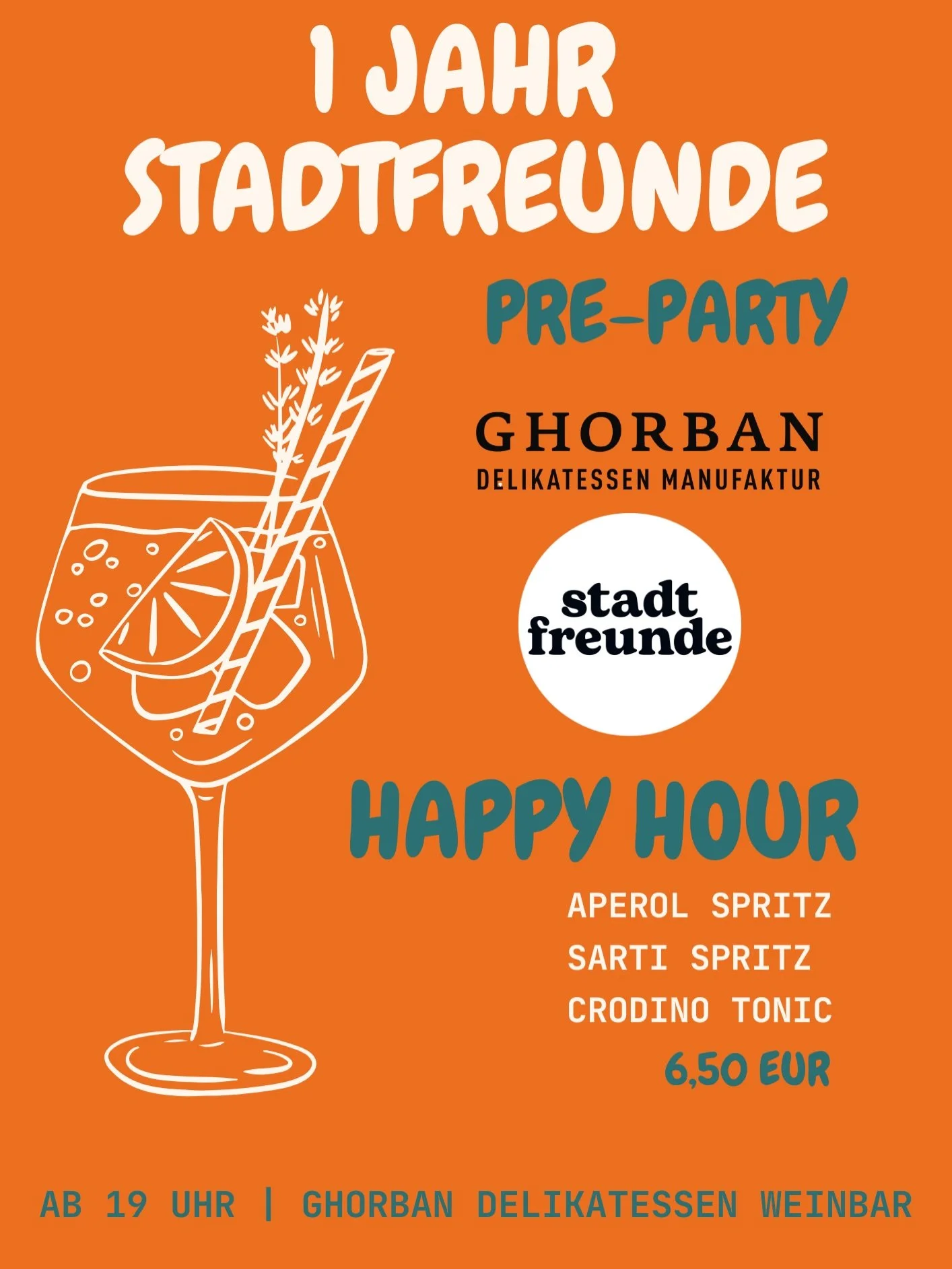 1 Jahr Stadtfreunde Pre-Party 🧡

Ihr habt Lust, vor unserer Stadtfreunde Party mit coolen Leuten ein paar k&uuml;hle Getr&auml;nke in der Sonne zu genie&szlig;en? Bei unserer Pre-Party ist das auf jeden Fall m&ouml;glich!

Und weil das noch nicht ge