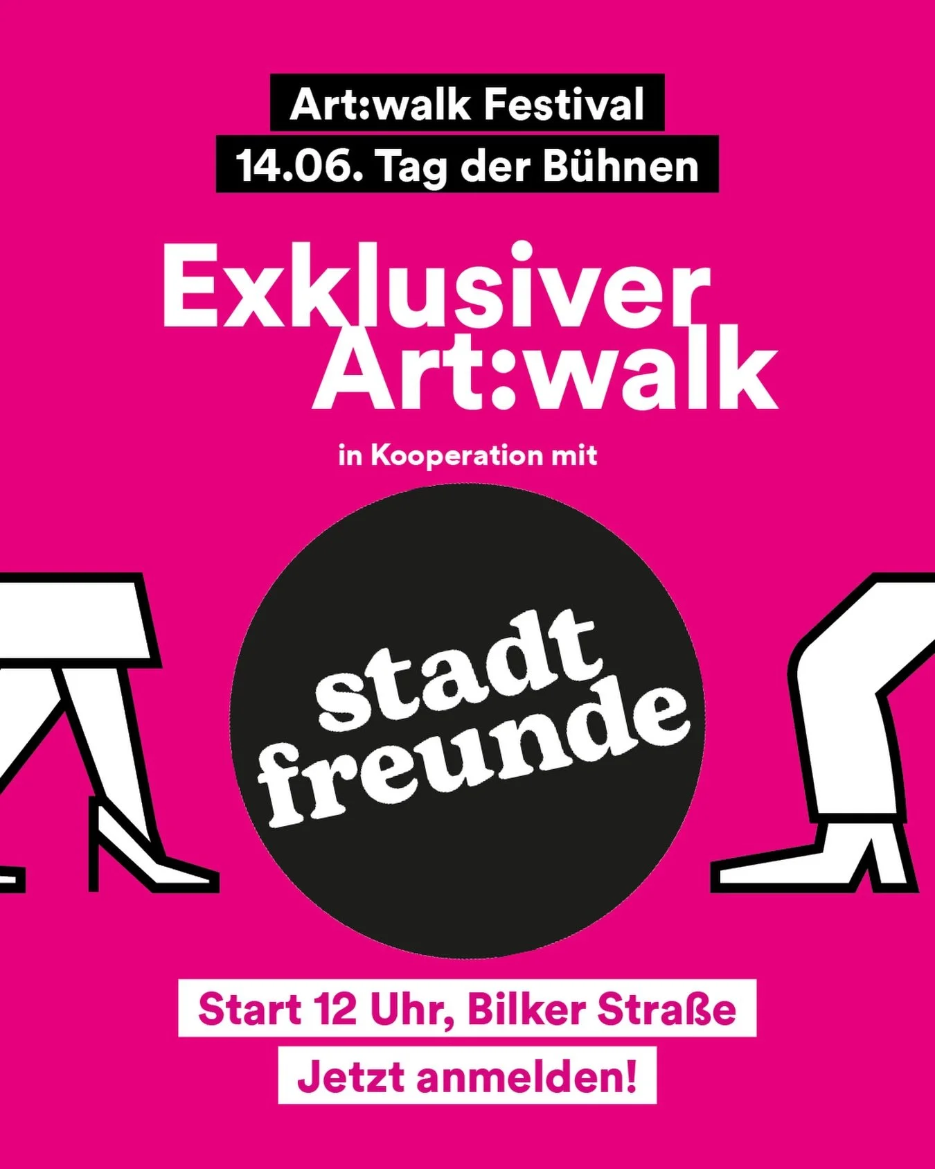 🎨Take a walk on the art:side!🚶&zwj;♂️✨

Stadtfreunde goes: Art:walk Festival 2026

Gemeinsam entdecken wir D&uuml;sseldorf aus einer neuen Perspektive &ndash; durch Kunst, Architektur und spannende Festival-Spots.
 
Am Sonntag starten wir um 12 Uhr