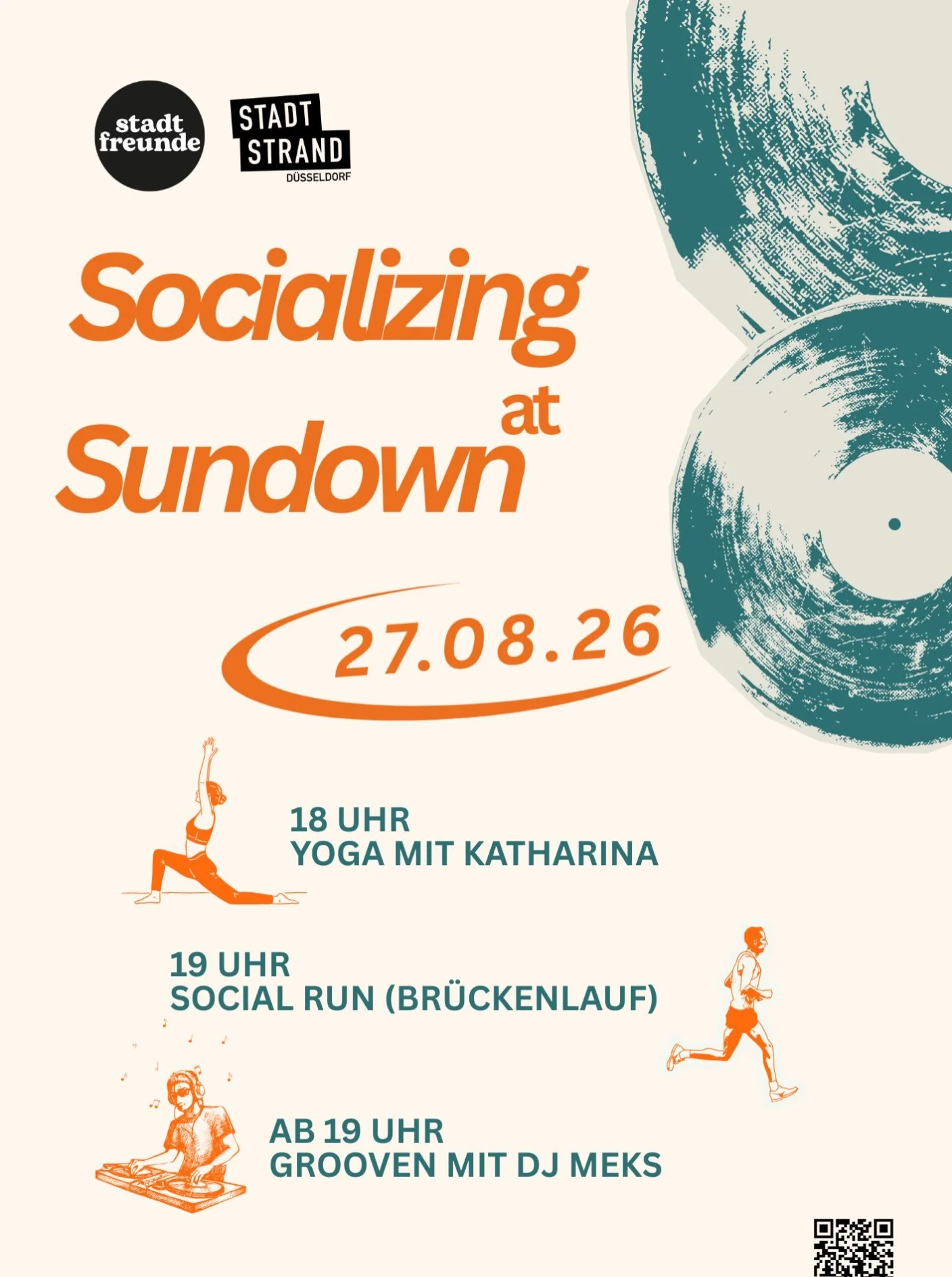 Stadtfreunde x Stadtstrand

Am Donnerstag, 27.08. veranstalten wir gemeinsam mit dem Stadtstrand D&uuml;sseldorf ein Socializing Event.

Wir starten um 18 Uhr mit einer gemeinsamen Yoga-Session, geleitet von @home_in_your_body . 🧘&zwj;♀️

Danach geh