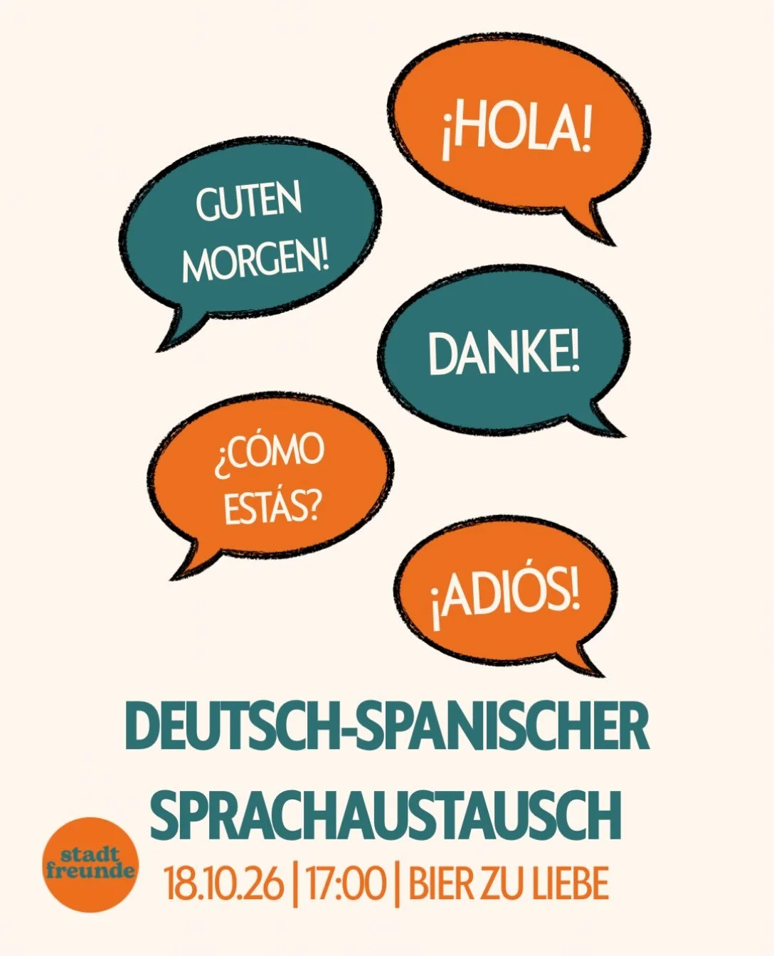 Hallo zusammen! &iexcl;Hola a todos! 🇩🇪🇪🇸

Lust auf einen entspannten Sonntagnachmittag mit netten Leuten, guten Gespr&auml;chen und ein bisschen Sprachpraxis? Dann kommt zu unserem n&auml;chsten Deutsch-Spanisch-Tandemtreffen, gemeinsam mit @los
