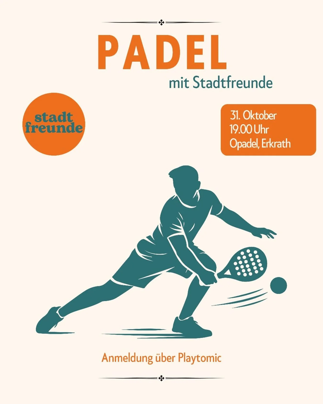 🎃HALLOWEEN PADEL NIGHT 🎃

Schnapp dir deinen Schl&auml;ger und spiel dich durch die Nacht! 🦇

Wir verwandeln @opadel.de in die gruseligste Padel-Halle in Erkrath:

🏓 Padel-Turnier mit wechselnden Partnern
🍹 Welcome-Drink &amp; Cocktails
🍕 Cater