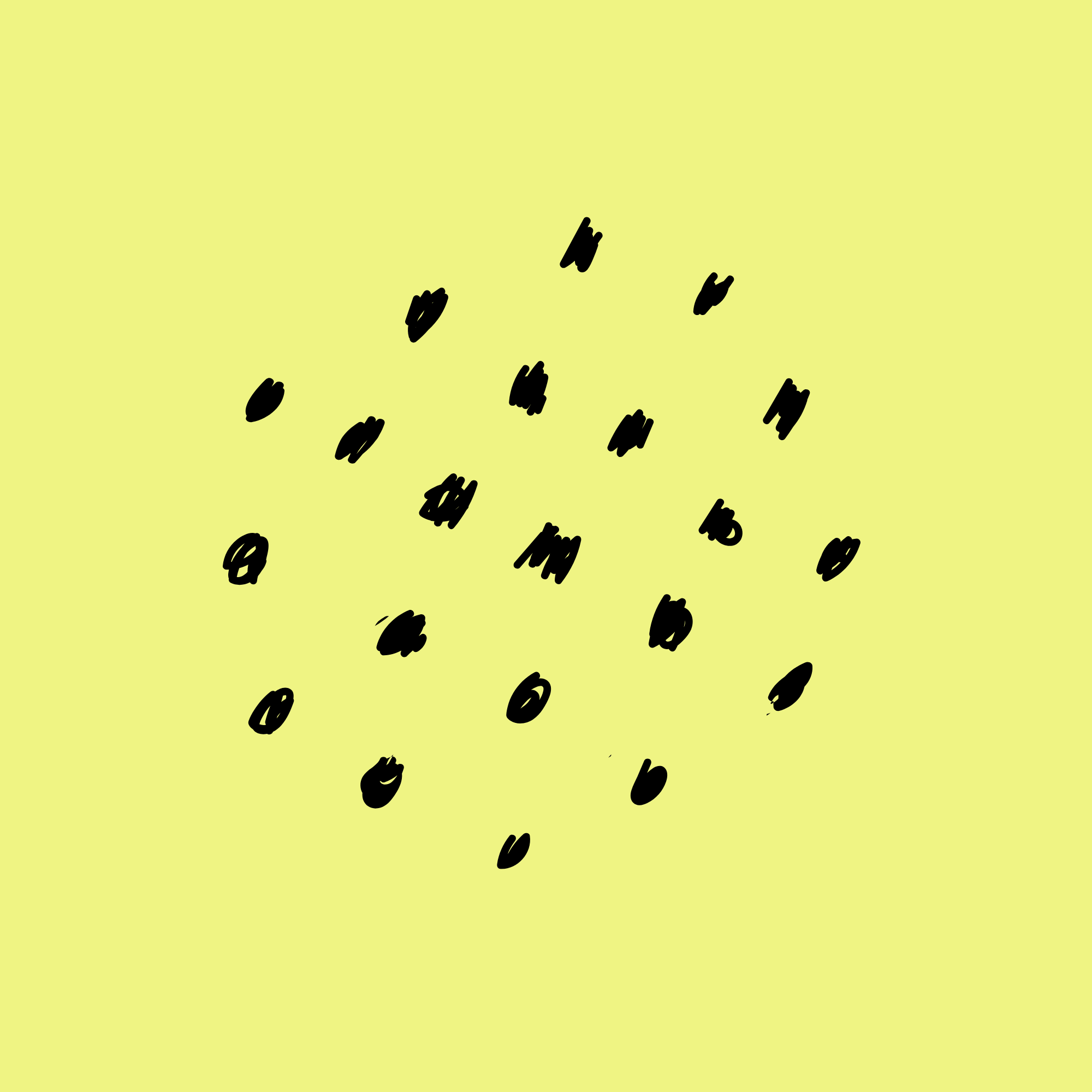 Yellow background with scattered black scribbles or marks.