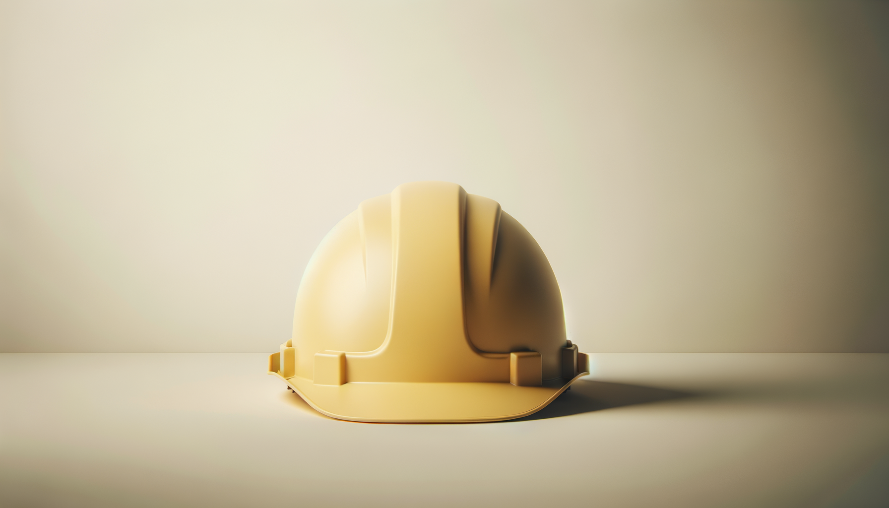 Beige safety helmet on a white surface with a plain light background