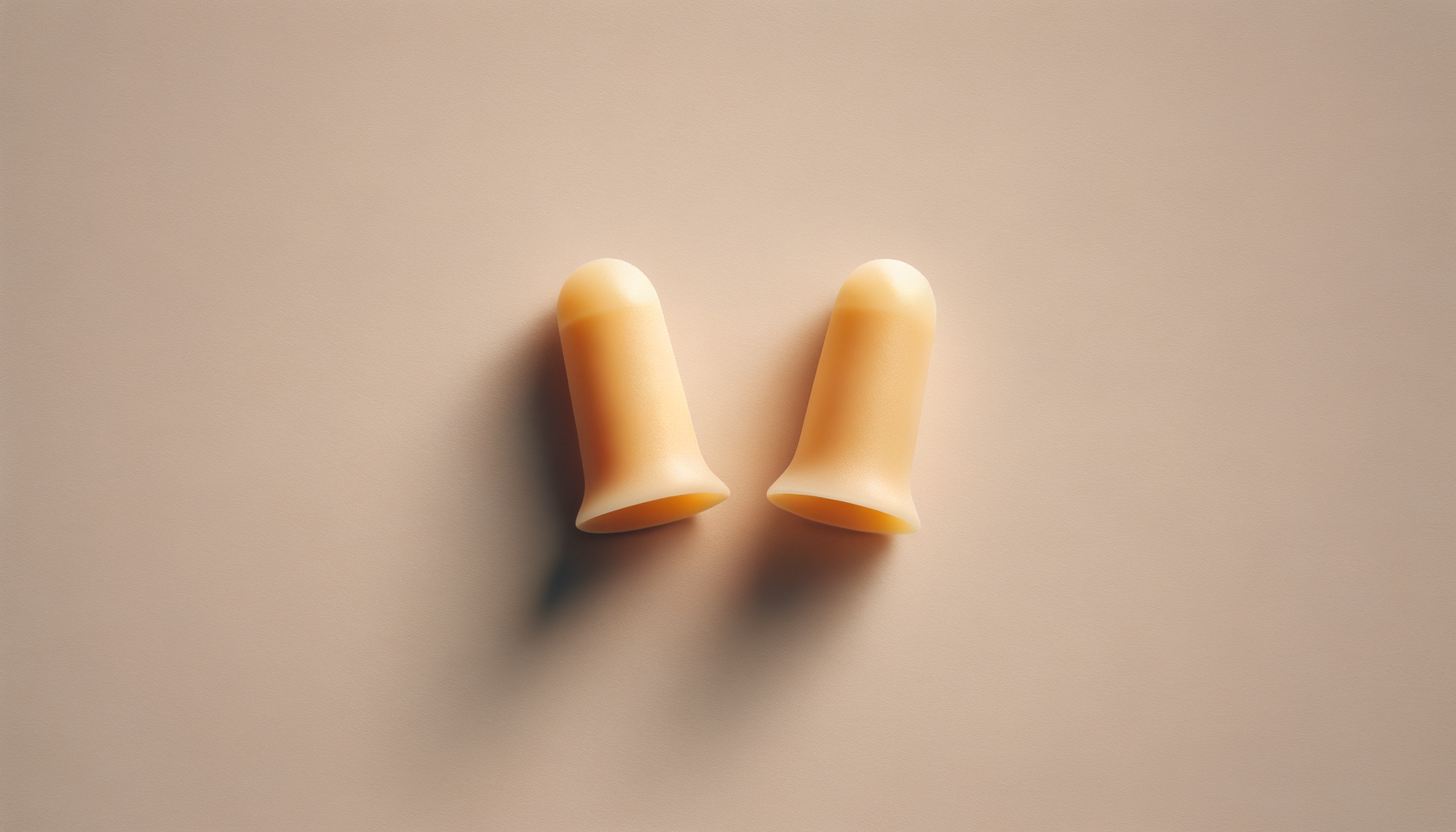 Two beige silicone thumb guards facing each other on a beige background.