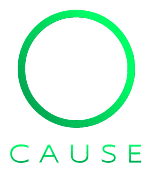 Ein grüner Kreis mit der schwarzer Mitte und dem Text "CAUSE Systems" darunter.