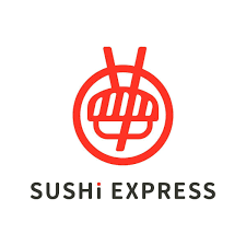 Sushi Express logo with red stylized sushi roller and chopsticks, and text 'Sushi Express' below.