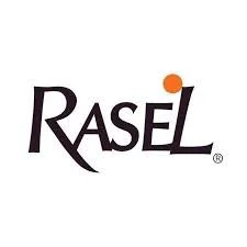Rasel logo with stylized text and an orange dot over the letter 'i'
