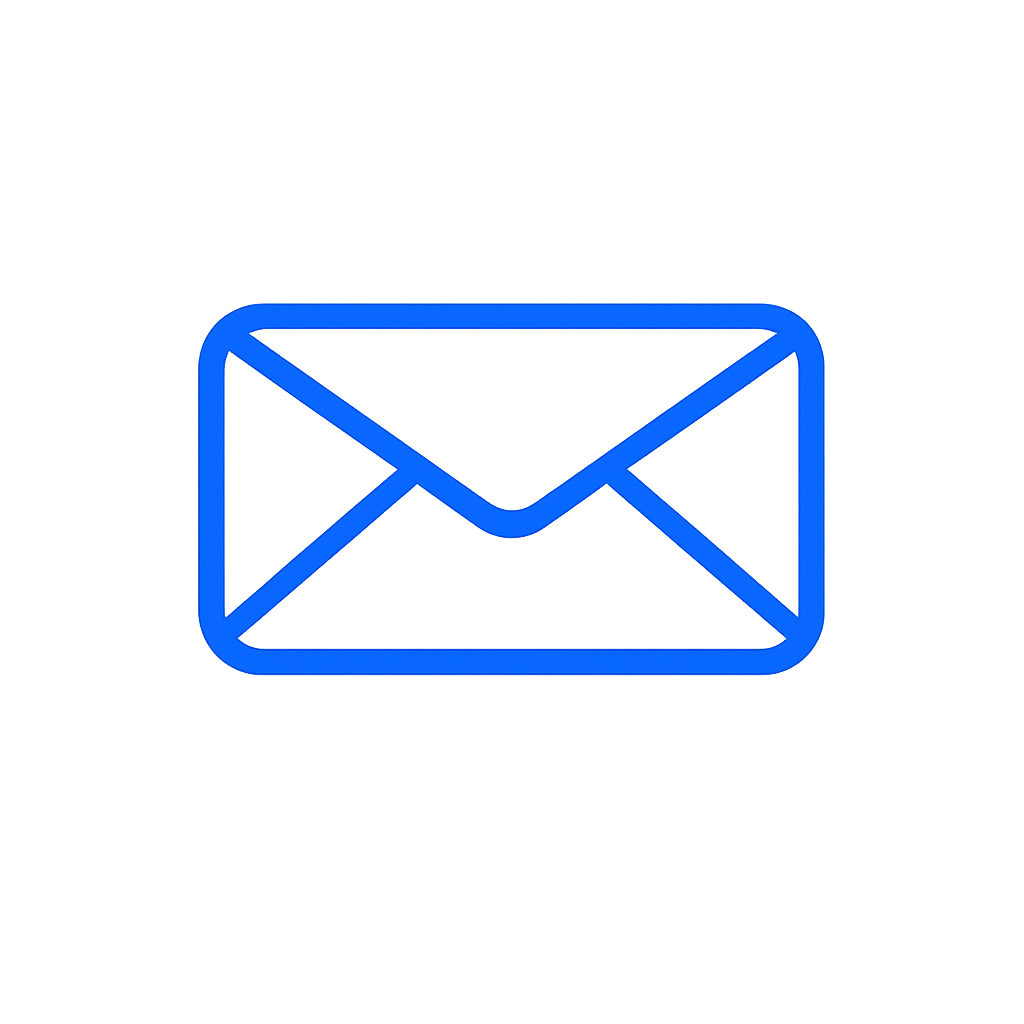 Blue neon outline of an envelope icon on a black background.