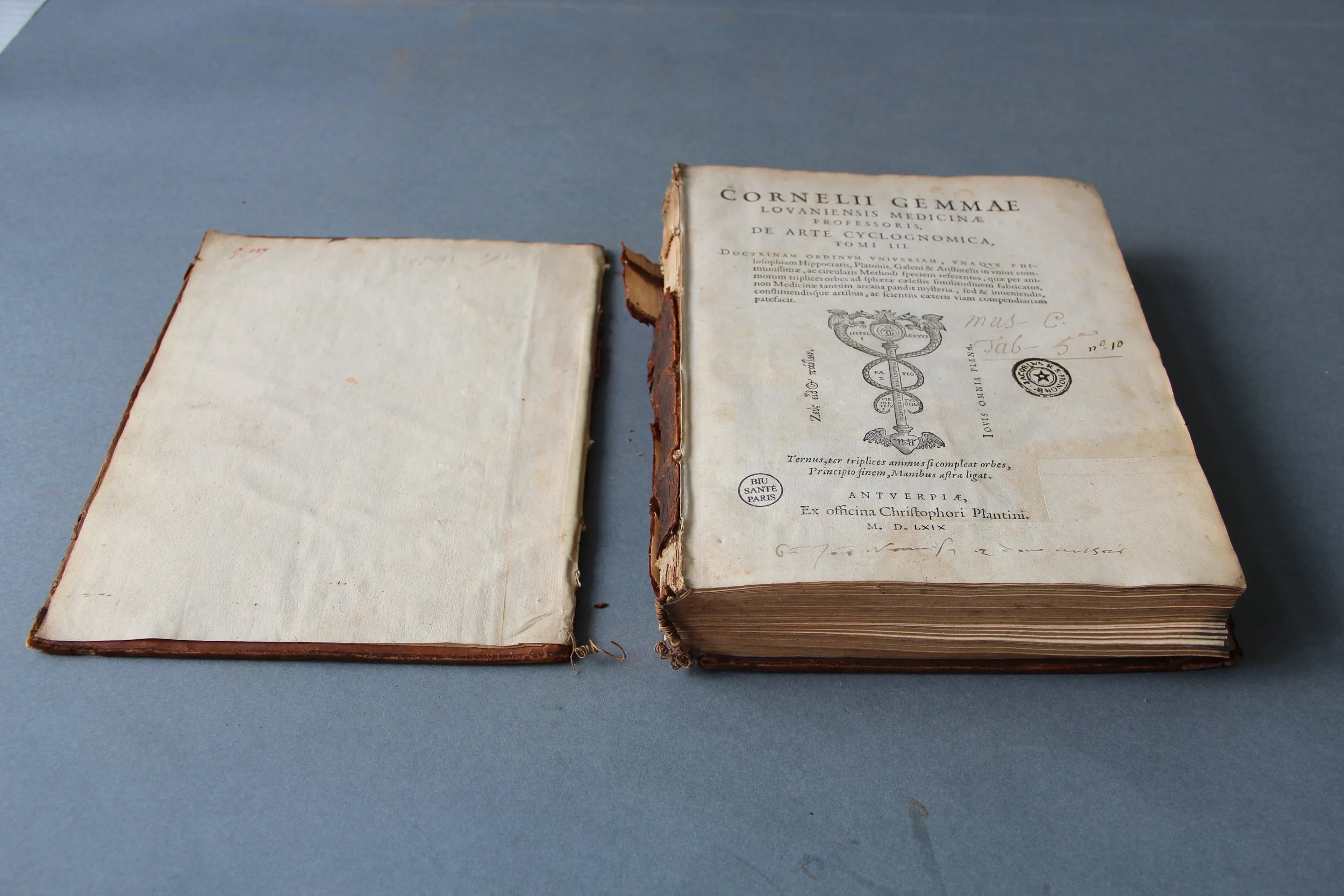 Page de titre avant restauration — feuillets détachés, cahiers fragilisés