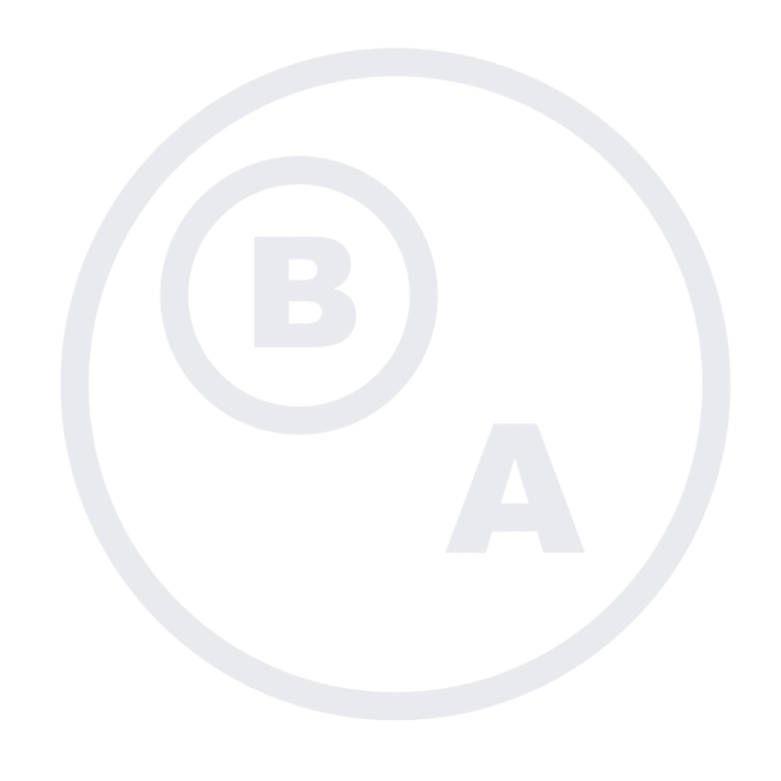 A diagram showing two circles labeled B and A, with B inside the larger circle and A outside.