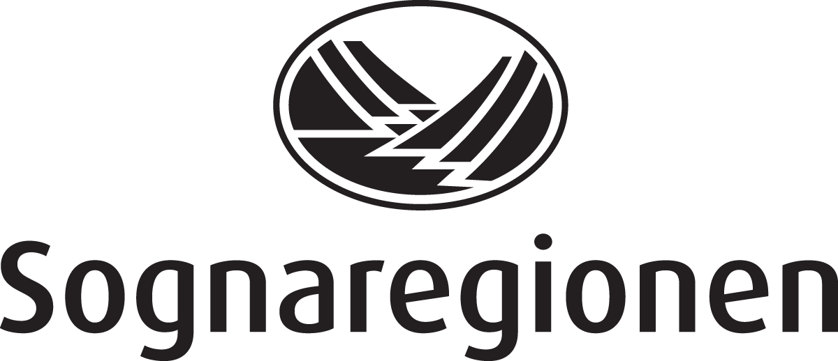 Logo av Sogn og Fjordane fylkeskommune, med tekst og et grafisk symbol av fjorder og fjell.