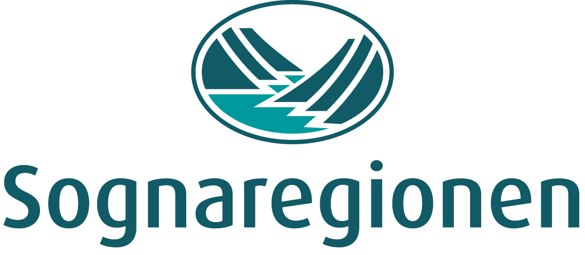 Logo for Sognaregionen, featuring abstract lines forming a landscape or waterway within an oval.