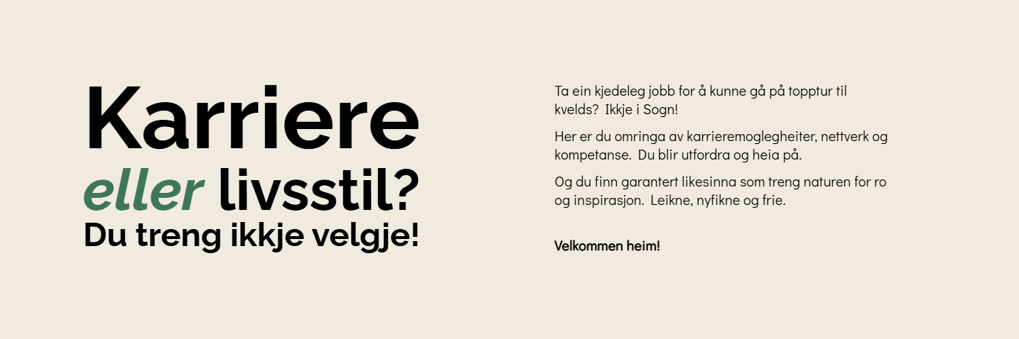 En nettside som oppfordrer til å velge karriere eller livsstil, med en introduksjon til ulike karrieremuligheter, nettverk og kompetanse, og velkomstmelding.