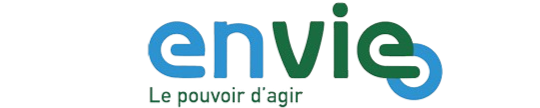 Refonte du logo de l'entreprise ENVIE avec le nom en bleu et vert.