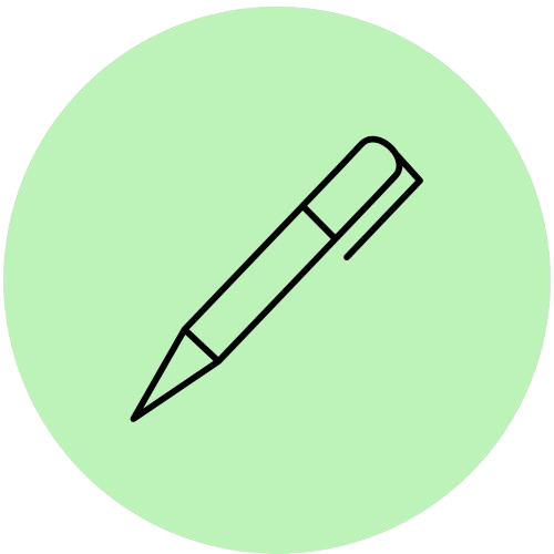 Une illustration d'un stylo noir sur un fond vert clair circulaire.