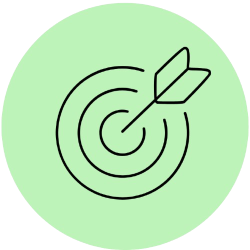 Cible avec une flèche en plein centre et cercles concentriques autour, représentant la précision ou la fixation d'objectif.