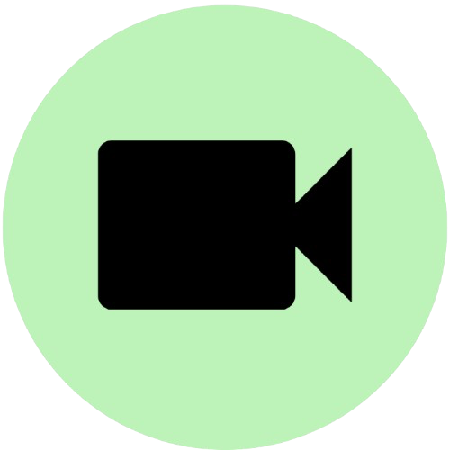 Icône d'une caméra vidéo noire sur fond vert clair.