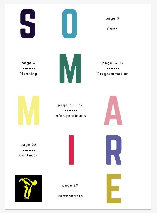 Sommaire dossier de presse pour le festival "Baignade Sauvage"