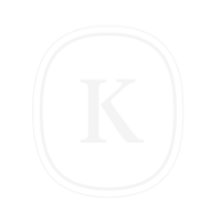 Black background with a white oval outline and the letter K in the center