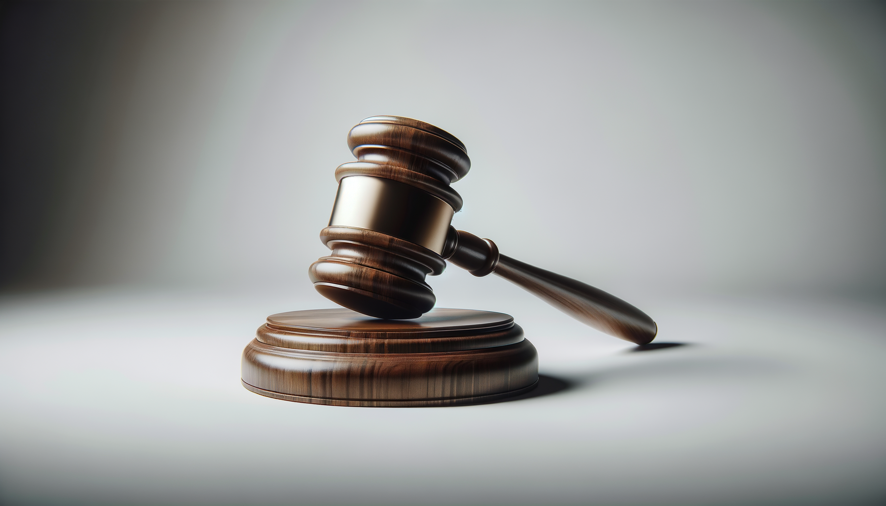 A wooden judge's gavel resting on a sound block with a light, blurred background.