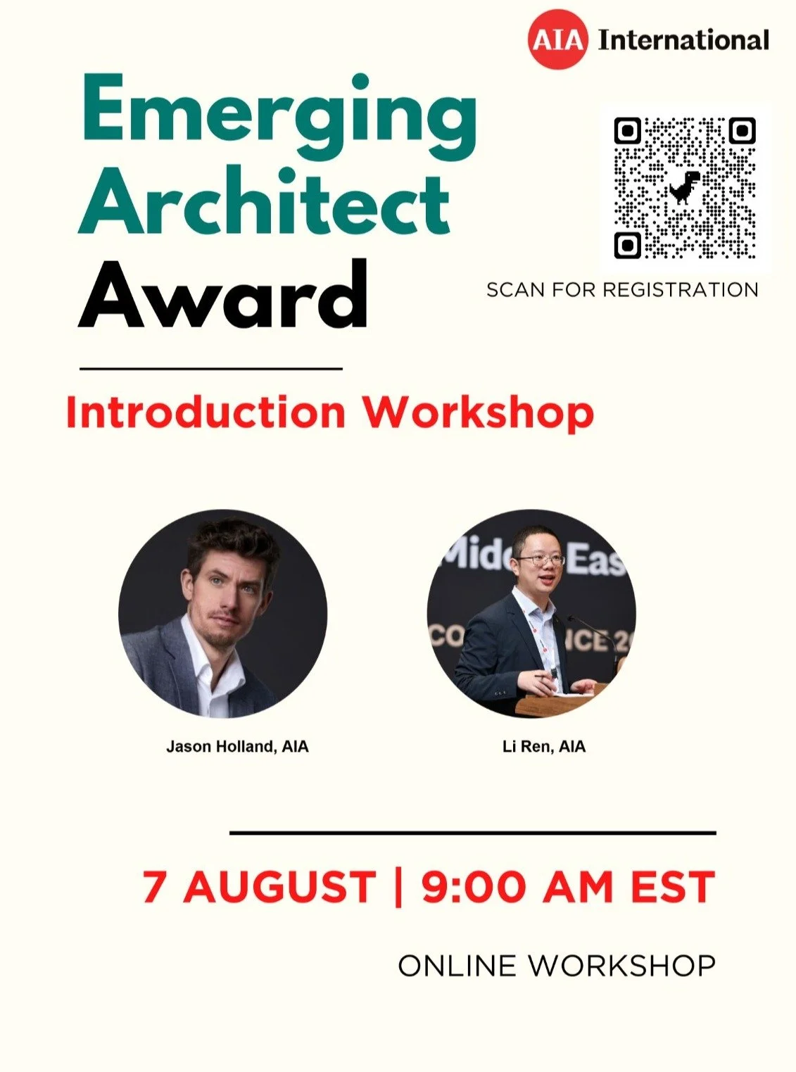 Join us next Friday August 7th for an online event to discuss Application Workshop via Zoom with @renxx224 Li Ren and Jason Jason Holland shedding the lights on "AIA International Emerging Architect Award Workshop"

🔗 Registration Link: 

