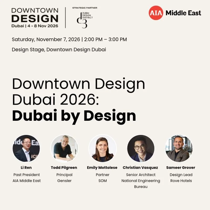 𝗗𝗨𝗕𝗔𝗜 𝗕𝗬 𝗗𝗘𝗦𝗜𝗚𝗡 | 𝗗𝗢𝗪𝗡𝗧𝗢𝗪𝗡 𝗗𝗘𝗦𝗜𝗚𝗡 𝗗𝗨𝗕𝗔𝗜 𝟮𝟬𝟮𝟲 

Catch it LIVE as leading voices in architecture and real estate discuss the ideas and collaborations shaping Dubai&rsquo;s future!

🎙️ Moderator: Li Ren, AIA
Panelist