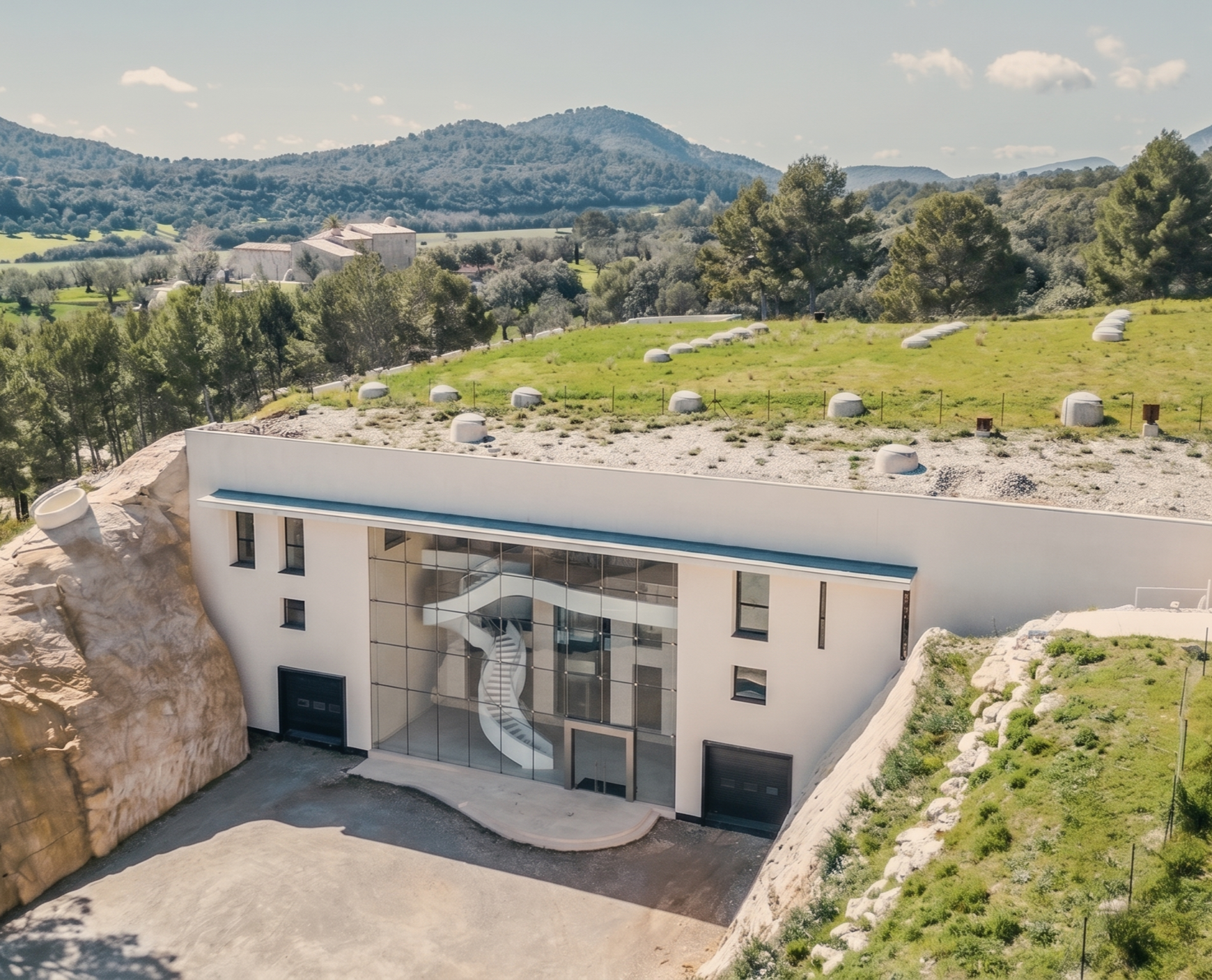 Fachada exterior bodega con lucernarios Dmoldes