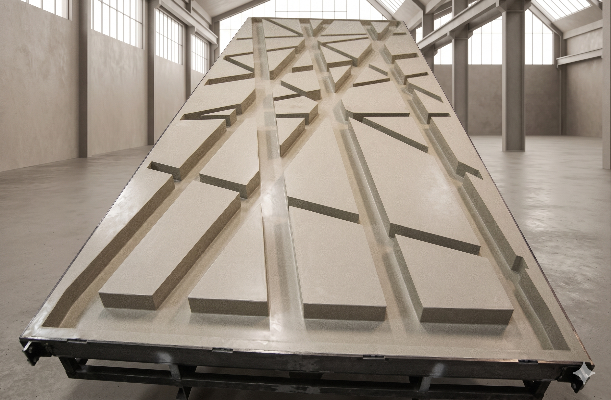 Manta de poliuretano para la producción de una celosía de hormigón arquitectónico UHPC.