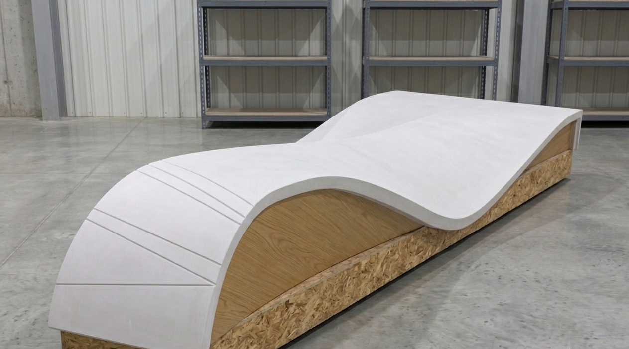 Fachada de hormigón proyectado GRC (Glass Reinforced Concrete) de Dmoldes realizada a partir de un molde de fibra de vidrio con resina poliéster de Dmoldes