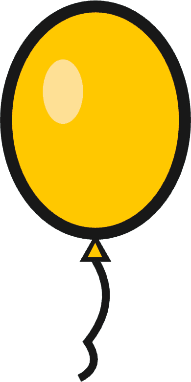 Yellow balloon with a black outline and a small beige reflection, attached to a black string.