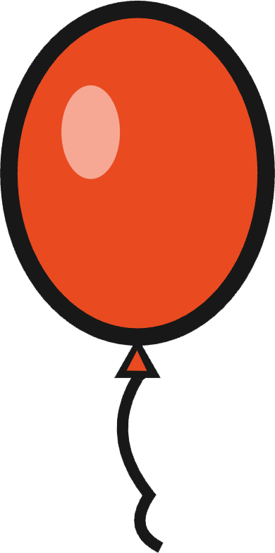 A simple illustration of a red helium balloon with a small knot at the bottom, with a string attached.