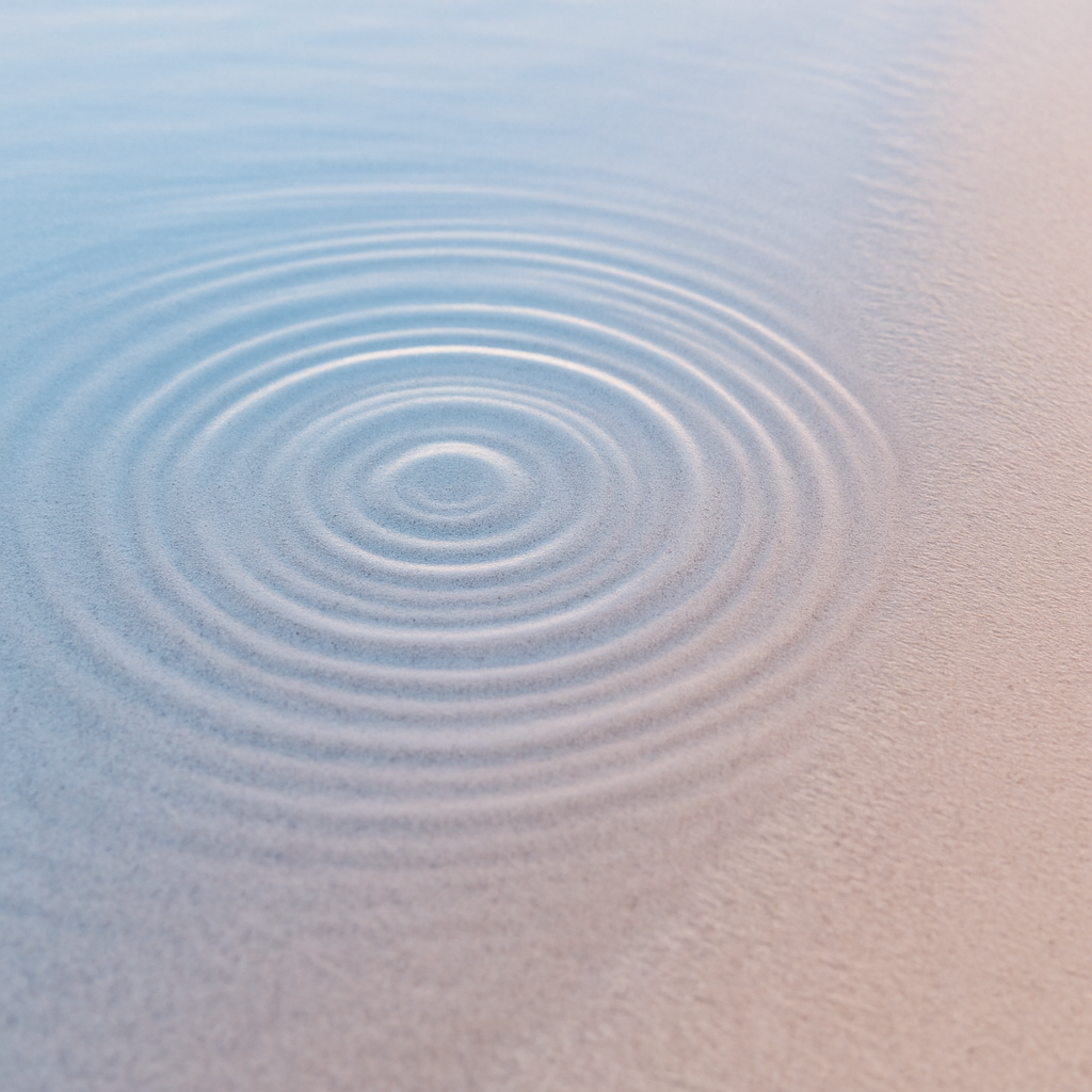Ripples on water surface creating concentric circles with gradient colors of blue and pink.