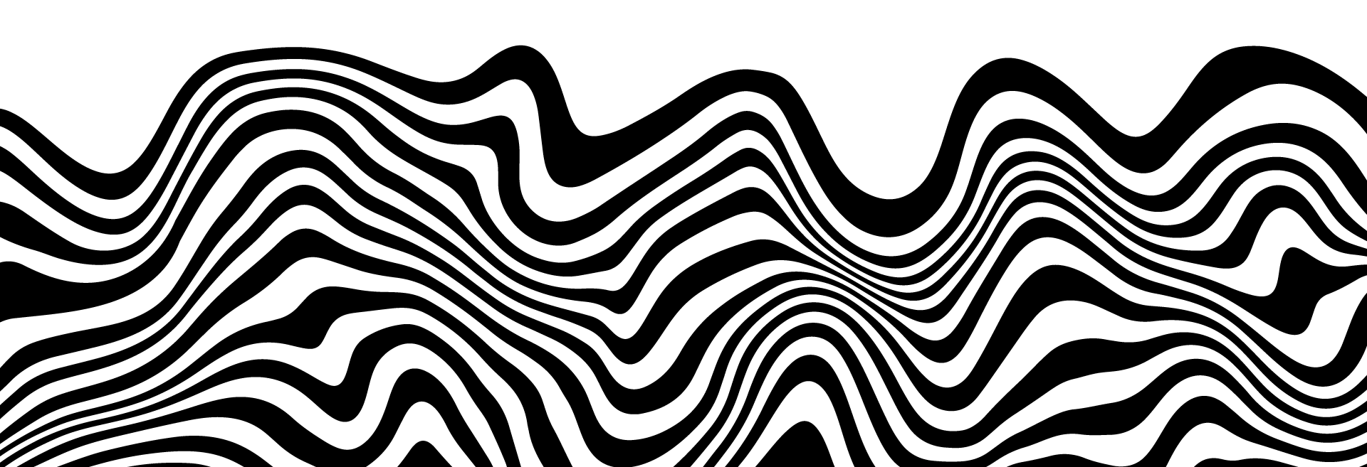 Lignes ondulées noires et blanches sur fond noir créant un motif abstrait