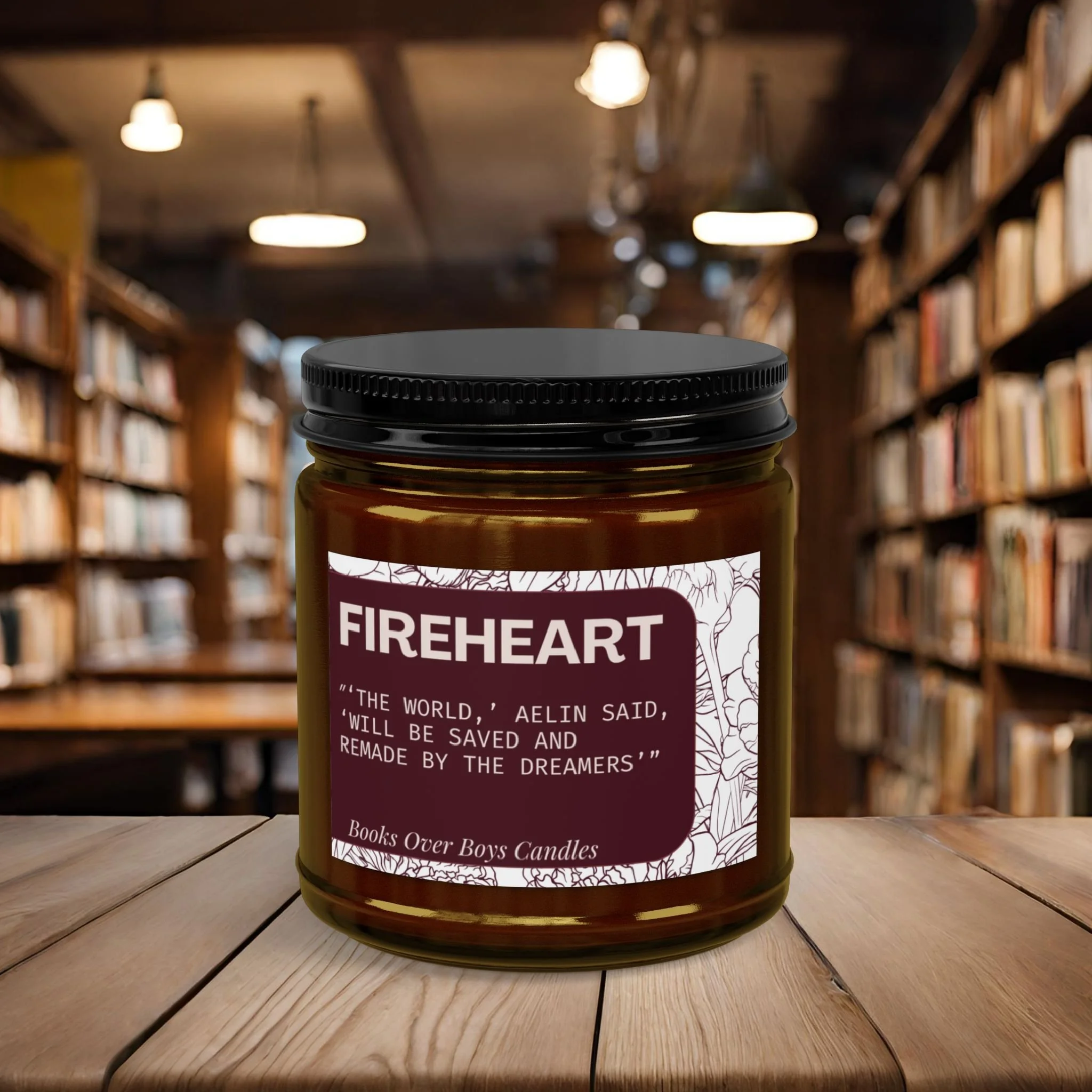 Fireheart Scented Soy Candle (4oz & 9oz) — Amber Jar with Black Lid