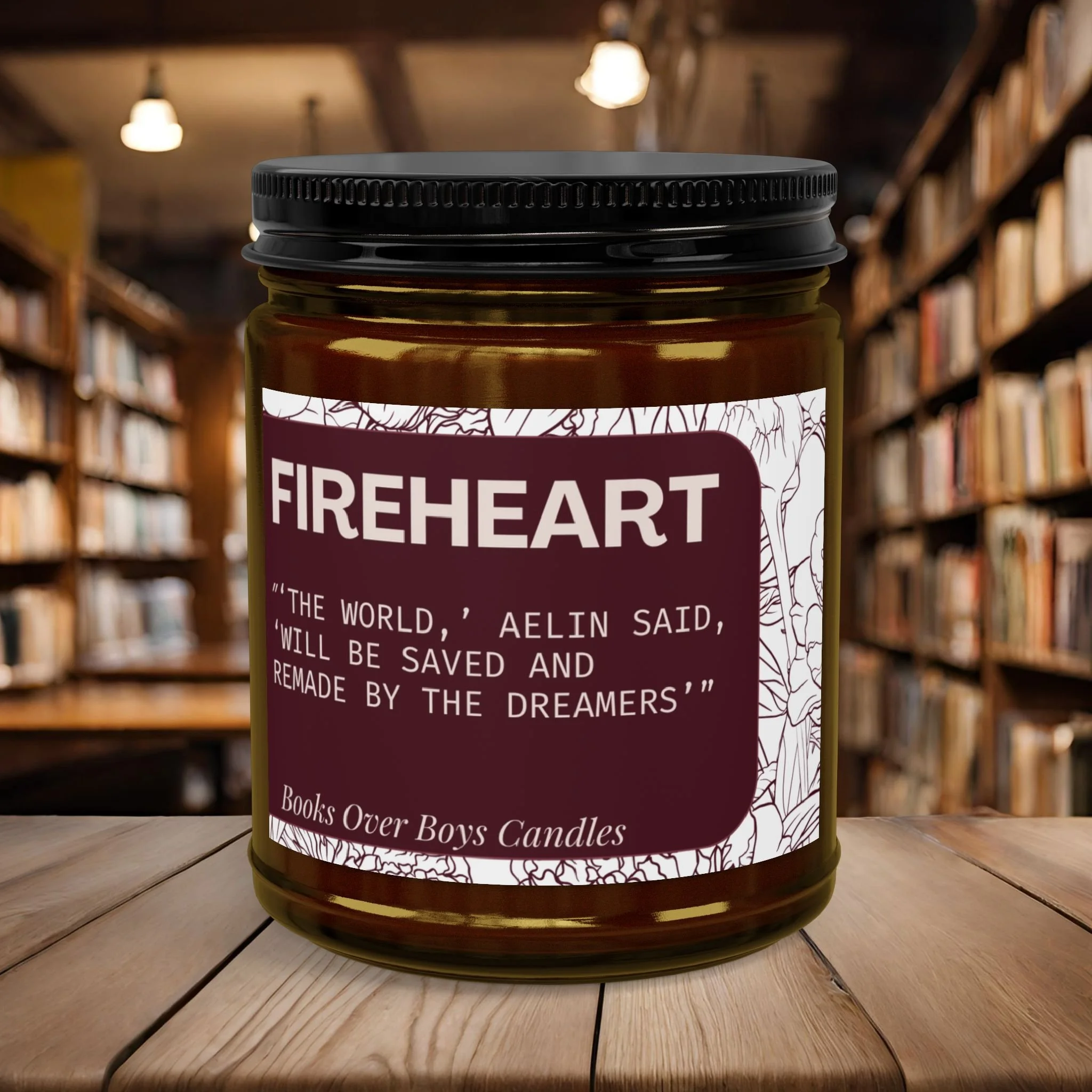 Fireheart Scented Soy Candle (4oz & 9oz) — Amber Jar with Black Lid