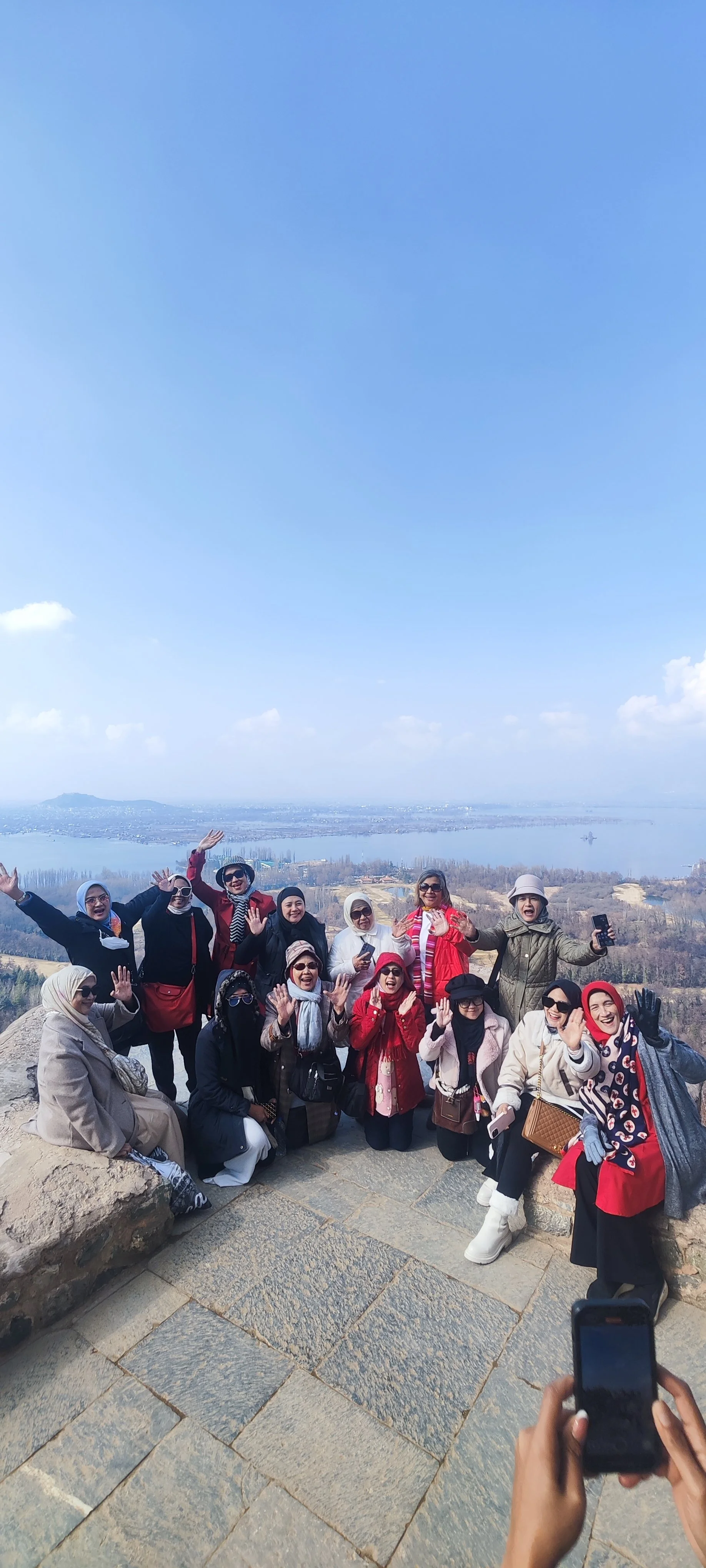 A group from Thailand in Pari mahal (Angels Palace) Kashmir during a sightseeing in Srinagar, Kashmir