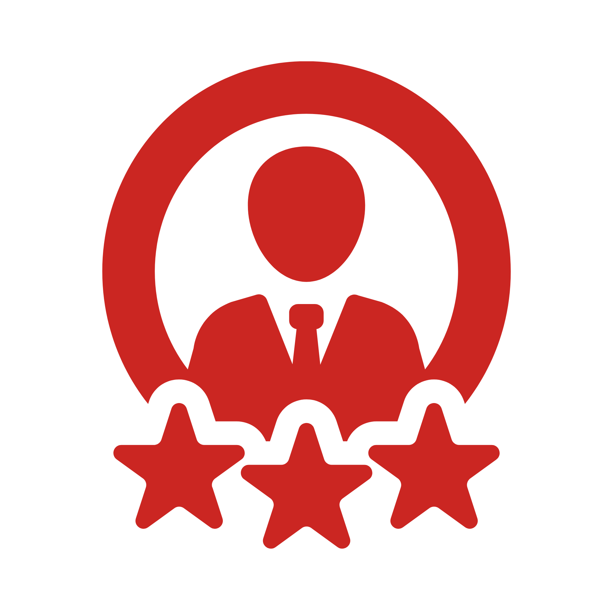 Red and black logo with a stylized human figure with a head and arms inside a target or circular design. The figure's head is a small circle, the arms extend outward, and the design features concentric circles and curved lines.