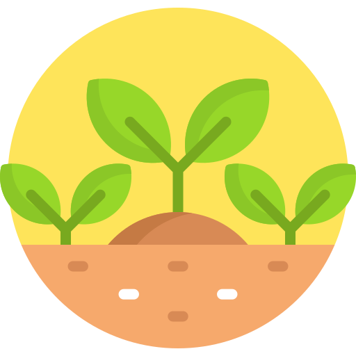 Illustration of three green plant sprouts growing from the soil used as an icon to highlight how Nature Gardener promotes sustainability through native plant gardening and avoiding harmful chemicals like pesticides.