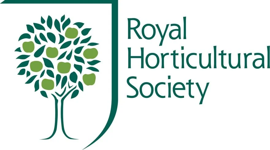Logo of the Royal Horticultural Society featuring a stylized tree with green leaves and fruit, alongside the organization name.