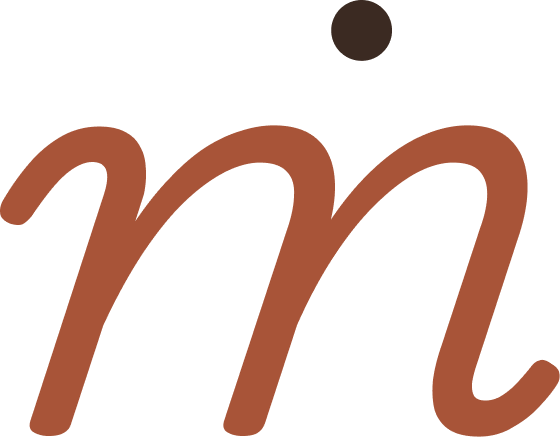 A stylized brown letter 'm' with a small circle above it, representing the zodiac sign Scorpio.