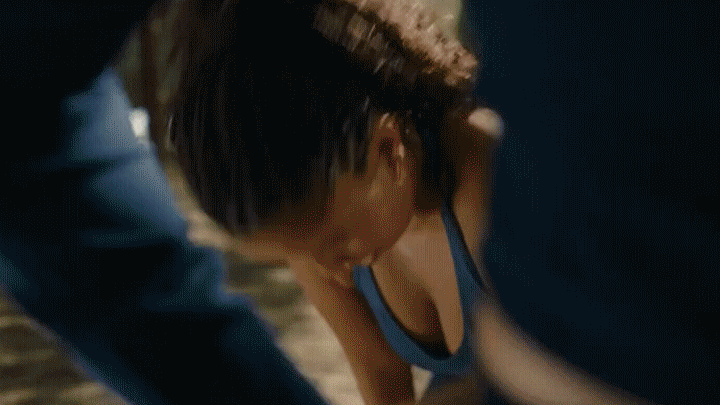 Person exercising outdoors, close-up