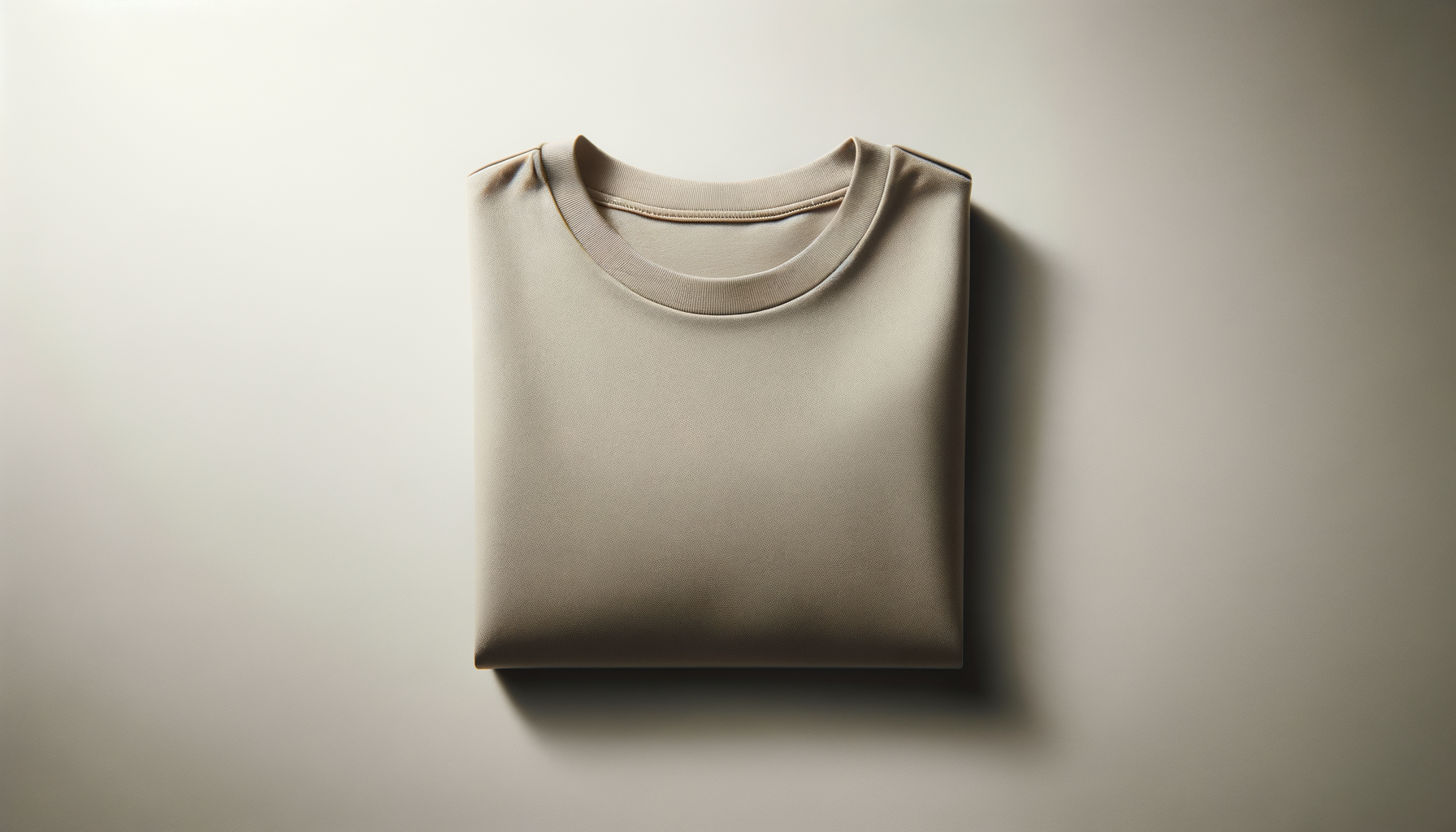 A neatly folded beige t-shirt on a plain background.