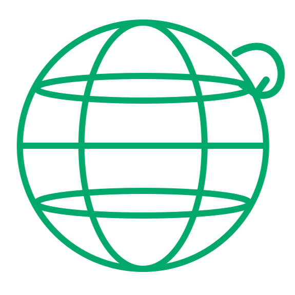 Line drawing of a globe with horizontal and vertical lines, representing the Earth.