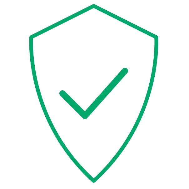 Outline of a shield with a check mark inside it.