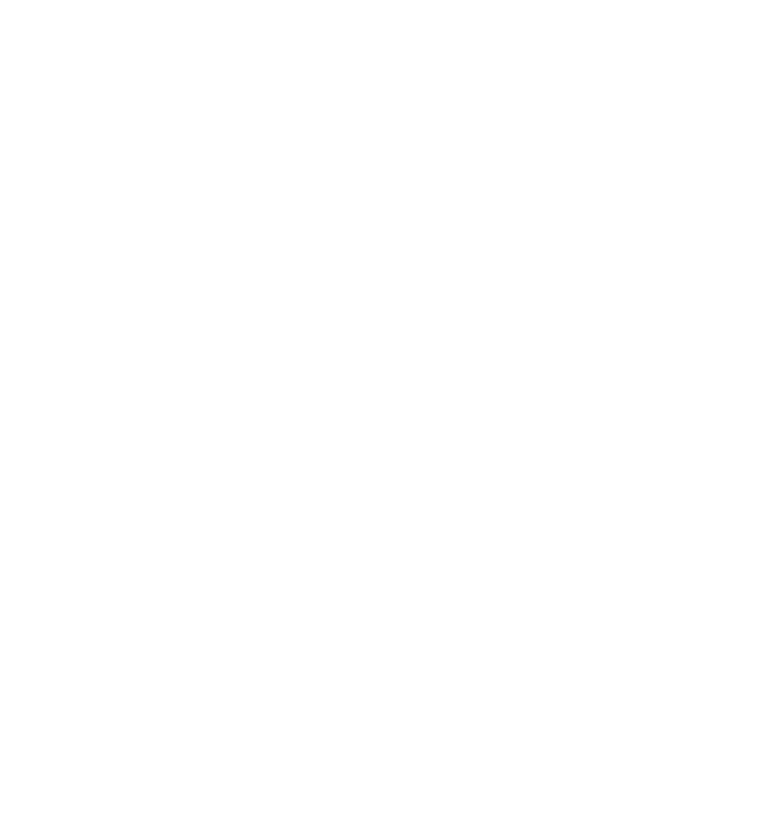 Icon of a downward-pointing arrow with three layers, representing a download symbol in white.