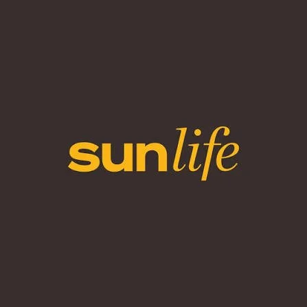 The word 'sun' in bold yellow font and 'life' in italics yellow font on a dark background.