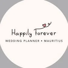 Logo for a wedding planner based in Mauritius with the message 'Happily forever' and a small heart decor.
