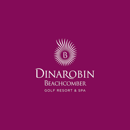 Logo for Dinarobin Beachcomber Golf Resort & Spa with purple background and white sunburst design and letter B in the center.