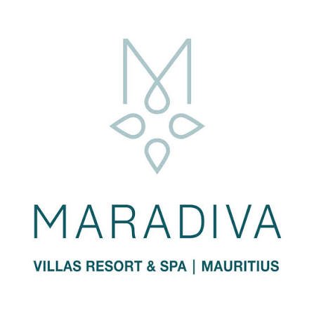 Logo for Maradiva Villas Resort & Spa in Mauritius featuring a stylized geometric design above the text.